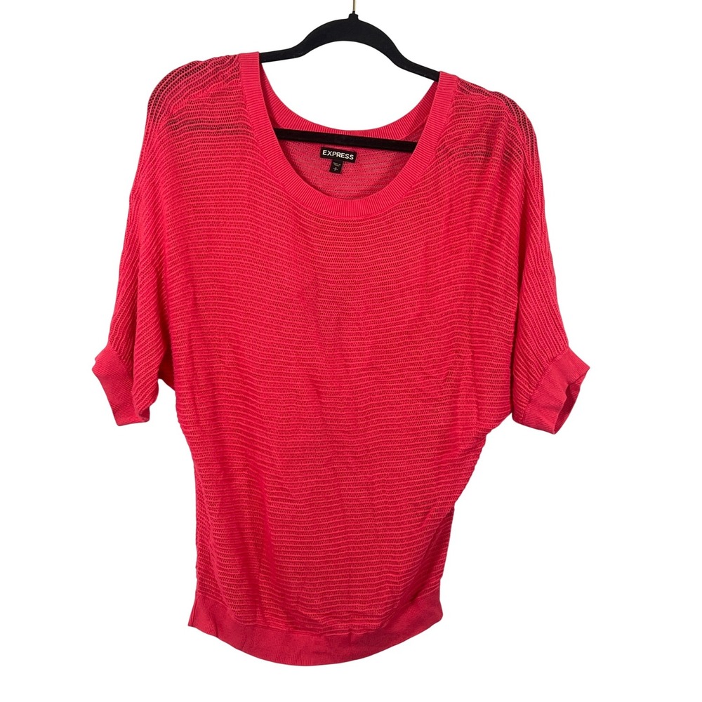 Vintage‎ Y2K Express Bright Pink Tunic Stretchy Short Sleeve Shirt Small Preppy